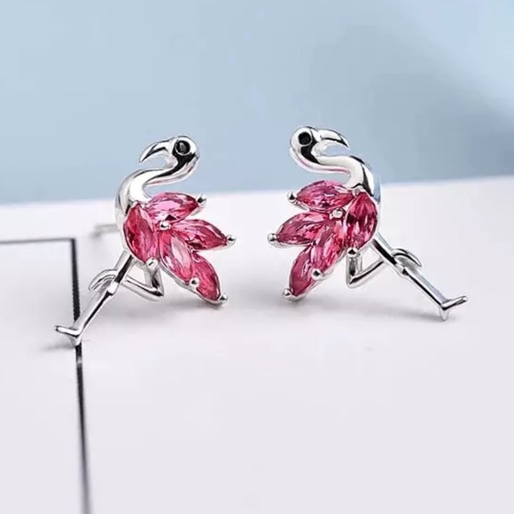 Jewelry - Sterling Silver 925 CZ Flamingo earrings